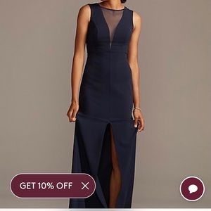 Navy Blue semiformal Dress Size 2. Gorgeous neckline with front leg slit